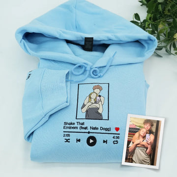 Custom Embroidered Favorite Song Sweatshirt & Hoodie with Photo Portrait – Romantic Gift for Couples