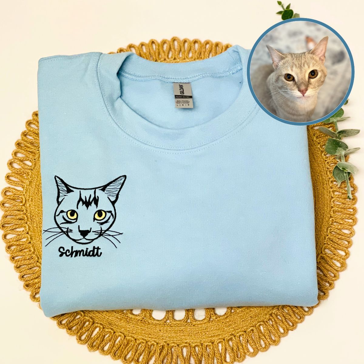 Personalized Cat Outline Embroidered Sweater from Cat Photo