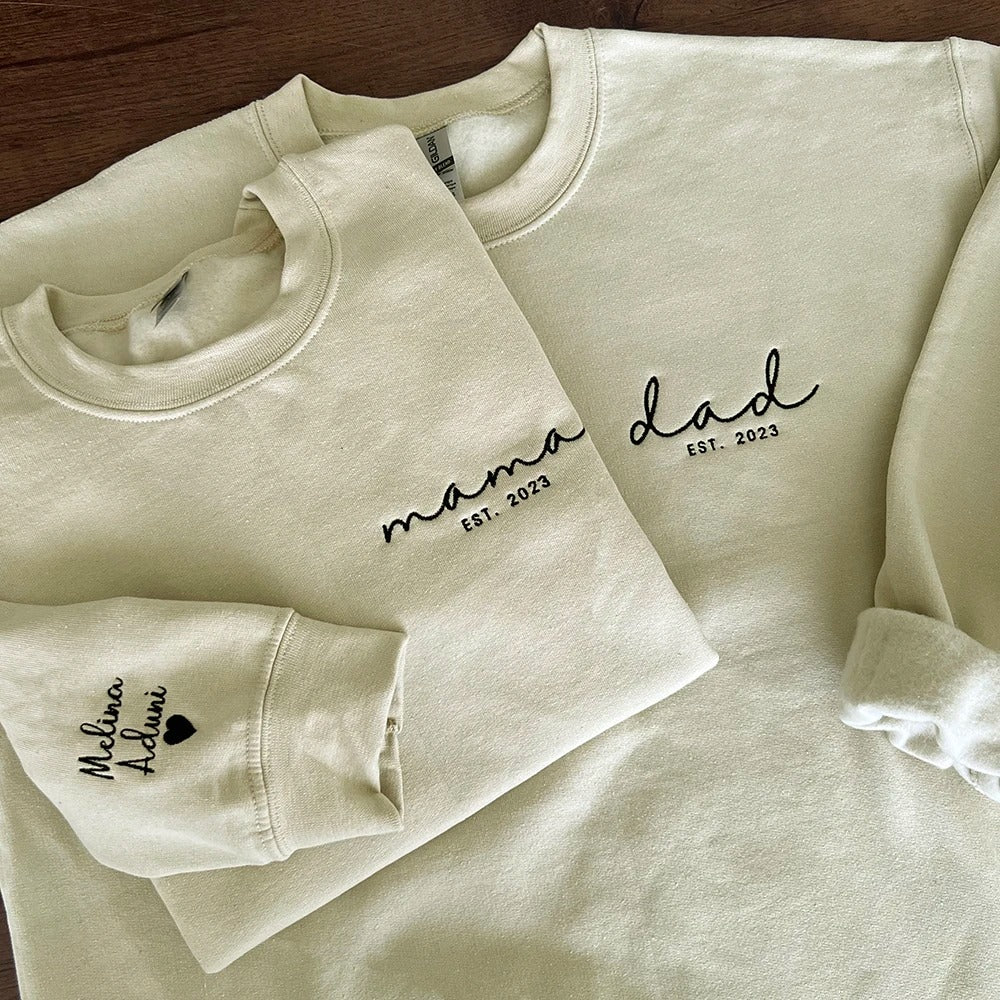 Custom Embroidered Mama Dad Sweatshirt With Names On Sleeve Personalized Sweatshirt