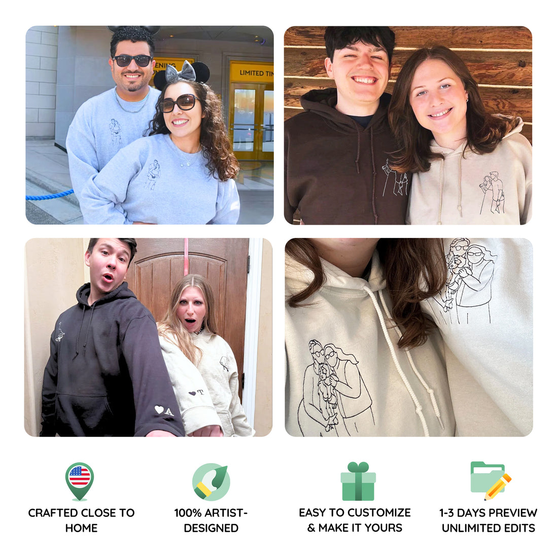 Custom Embroidered Wedding Portrait Sweatshirts & Hoodies – Personalized Photo Couple & Engagement Gift