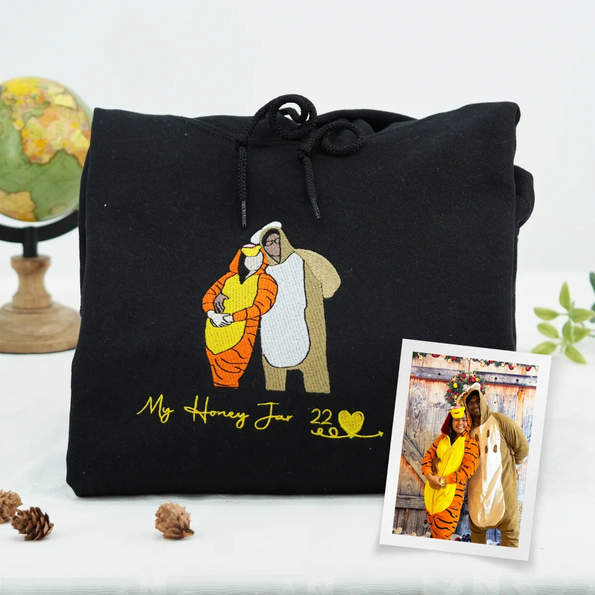 Custom Embroidered Anniversary Sweatshirt & Hoodie with Full-Color Couple Portrait – Personalized Gift