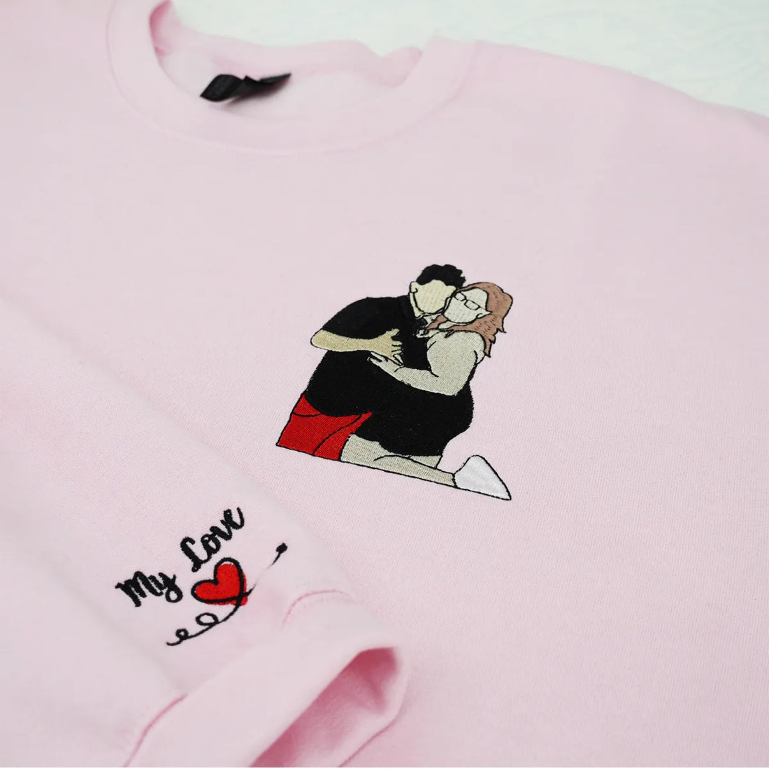 Custom Embroidered Anniversary Sweatshirt & Hoodie with Full-Color Couple Portrait – Personalized Gift