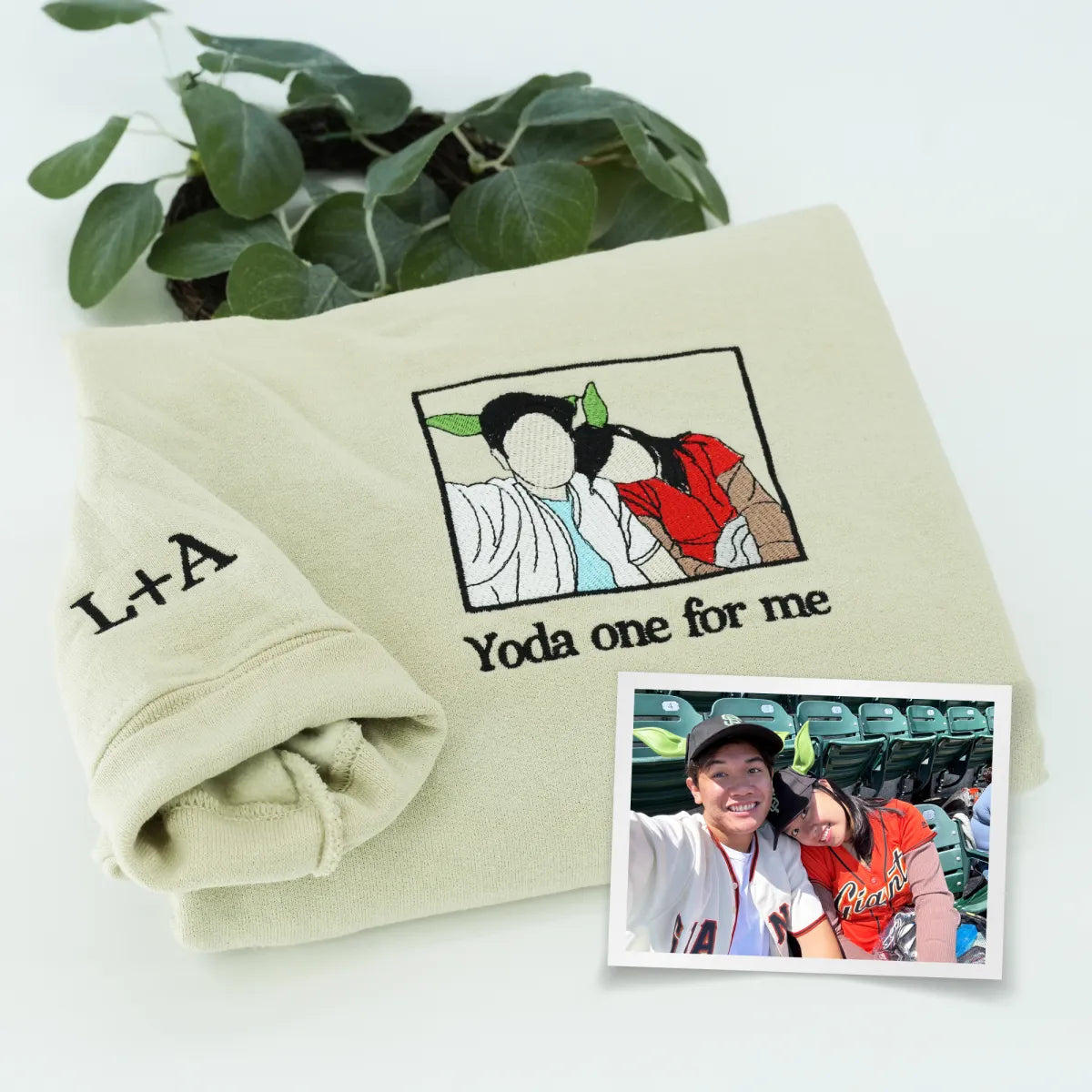 Custom Embroidered Anniversary Sweatshirt & Hoodie with Full-Color Couple Portrait – Personalized Gift