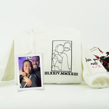 Custom Embroidered Sweatshirts & Hoodies with Personalized Outline Couple Portrait from Photo