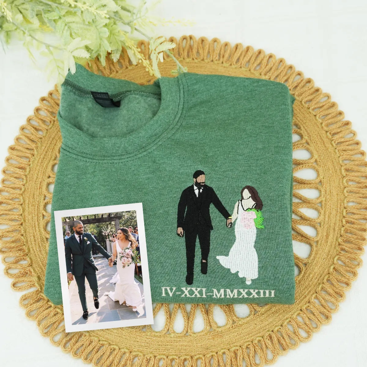 Custom Embroidered Roman Numeral Sweatshirts & Hoodies with Photo Portrait – Personalized Couple Gift