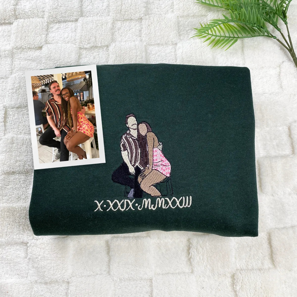 Custom Embroidered Roman Numeral Sweatshirts & Hoodies with Photo Portrait – Personalized Couple Gift