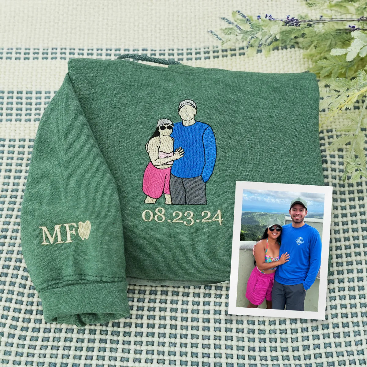 Custom Embroidered Roman Numeral Sweatshirts & Hoodies with Photo Portrait – Personalized Couple Gift