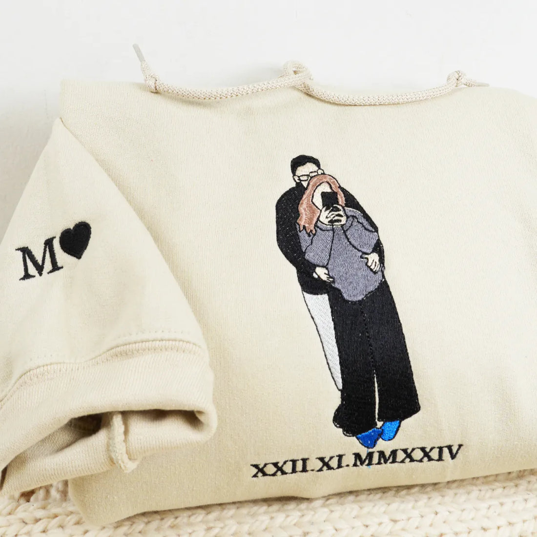 Custom Embroidered Roman Numeral Sweatshirts & Hoodies with Photo Portrait – Personalized Couple Gift