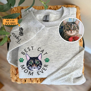 Custom Embroidered Best Cat Mom Ever Sweatshirt