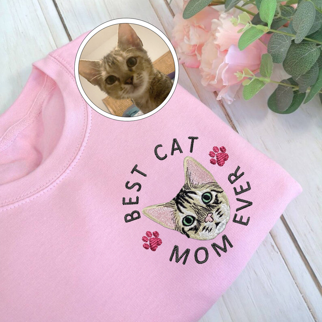 Custom Embroidered Best Cat Mom Ever Sweatshirt