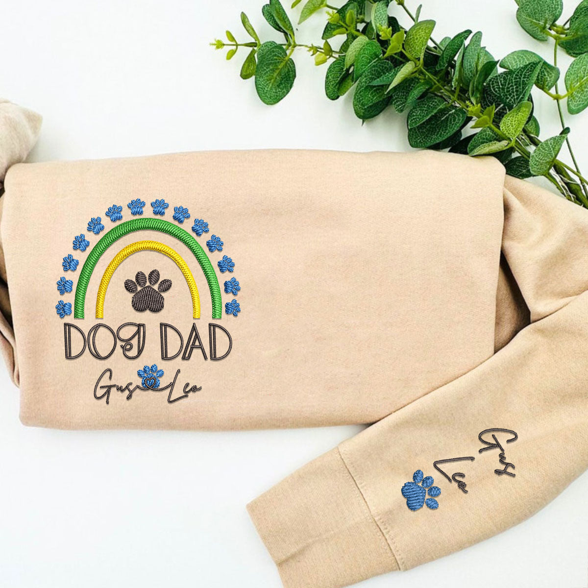 Custom Embroidered Dog Dad Rainbow with Names Hoodie