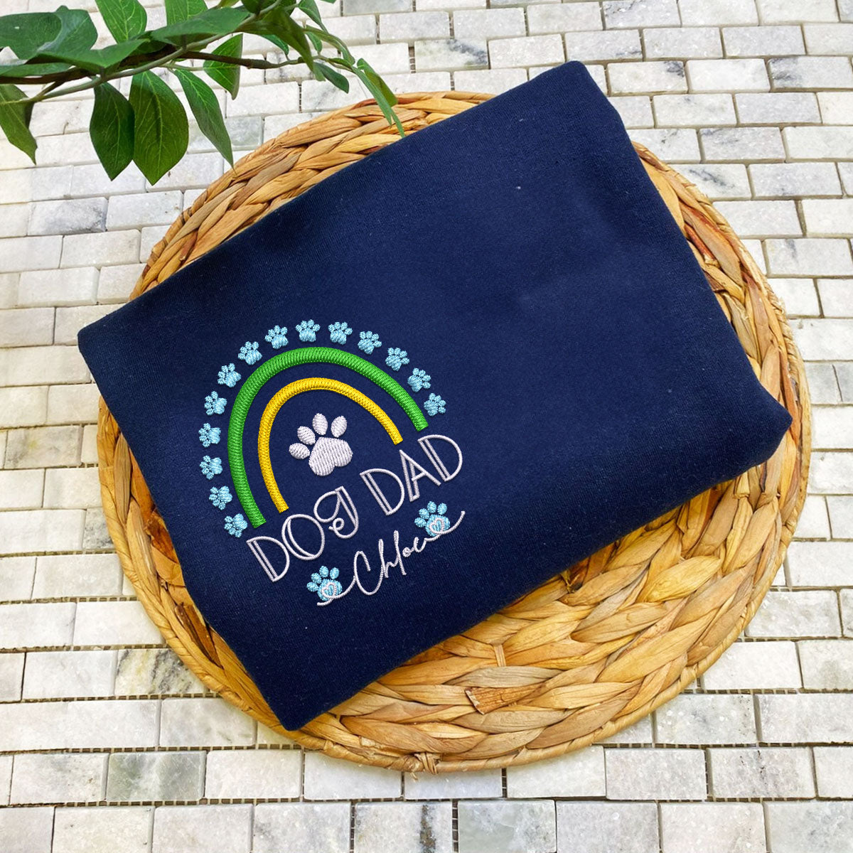 Custom Embroidered Dog Dad Rainbow with Names Hoodie