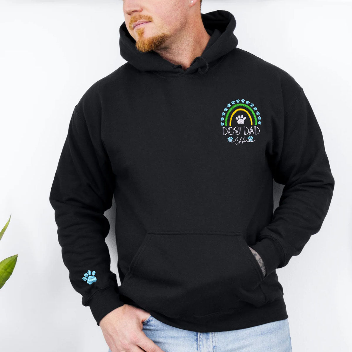 Custom Embroidered Dog Dad Rainbow with Names Hoodie