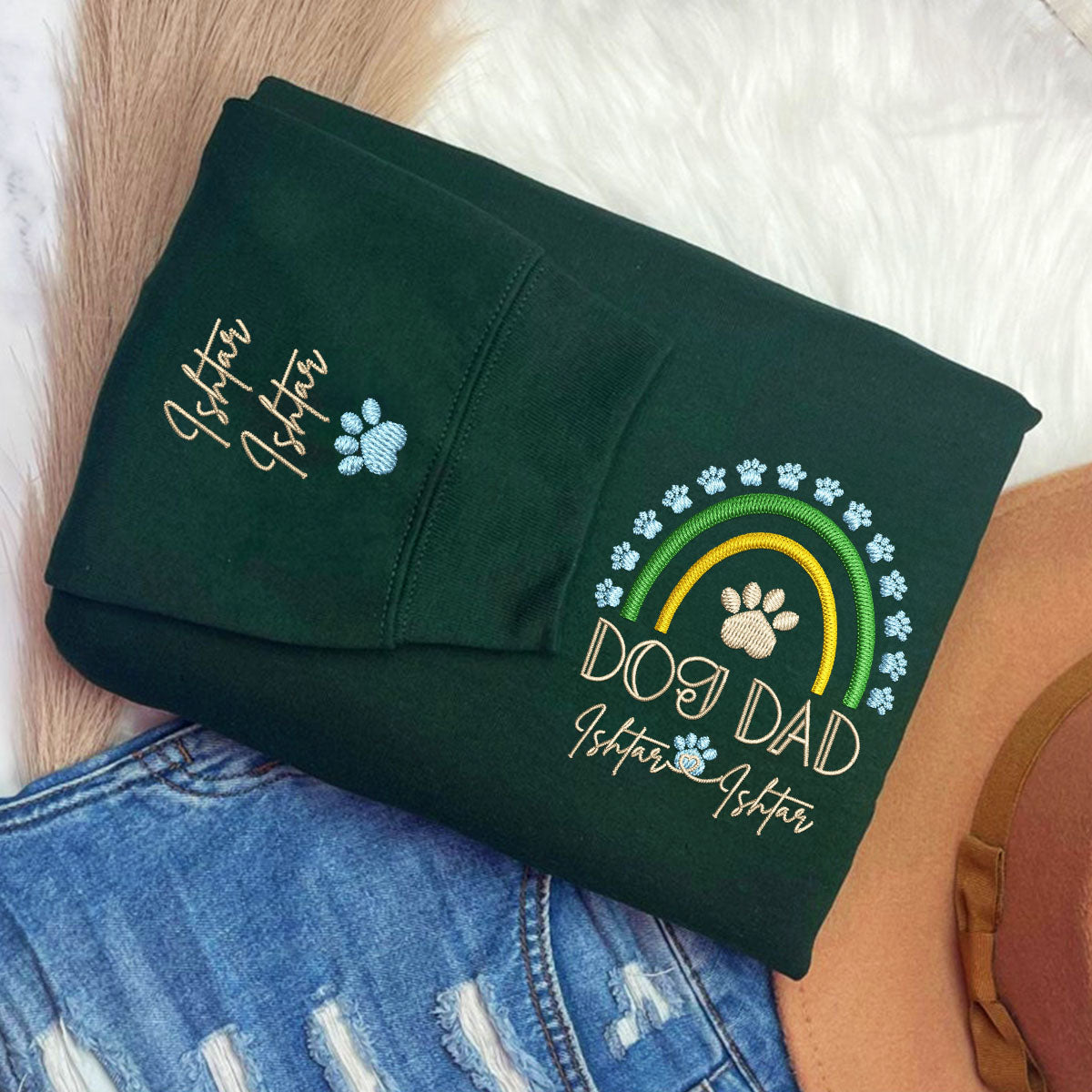 Custom Embroidered Dog Dad Rainbow with Names Hoodie