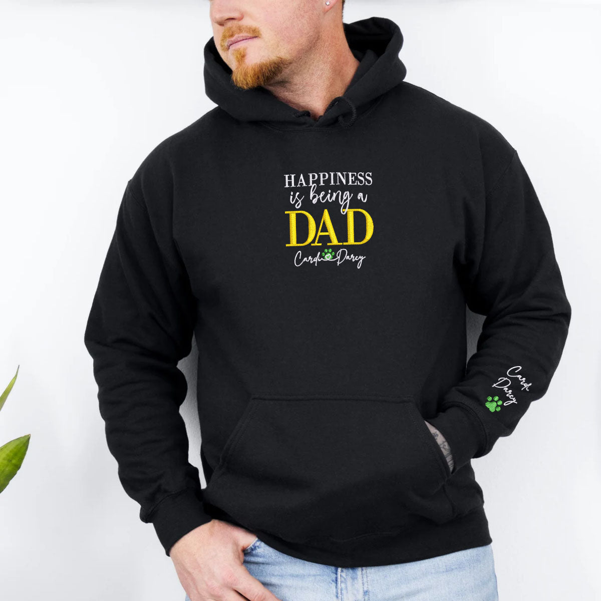 Custom Embroidered Happiness Is Being A Dad with Names Hoodie
