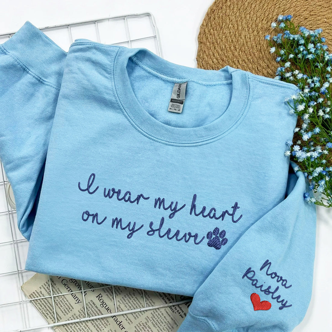 Custom Embroidered I Wear My Heart On My Sleeve Sweatshirt