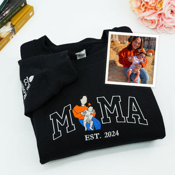 Custom Embroidered Mama with Kids Portrait Sweatshirt & Hoodie – Personalized Mother’s Day Gift