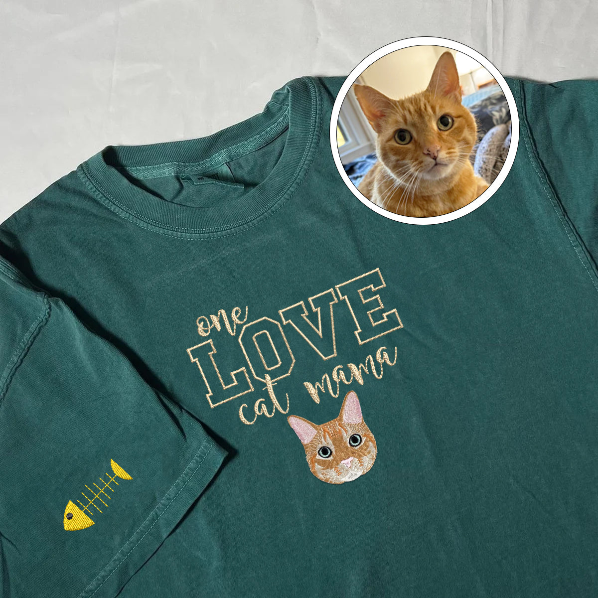 Custom Embroidered One Love Cat Mama T-Shirt