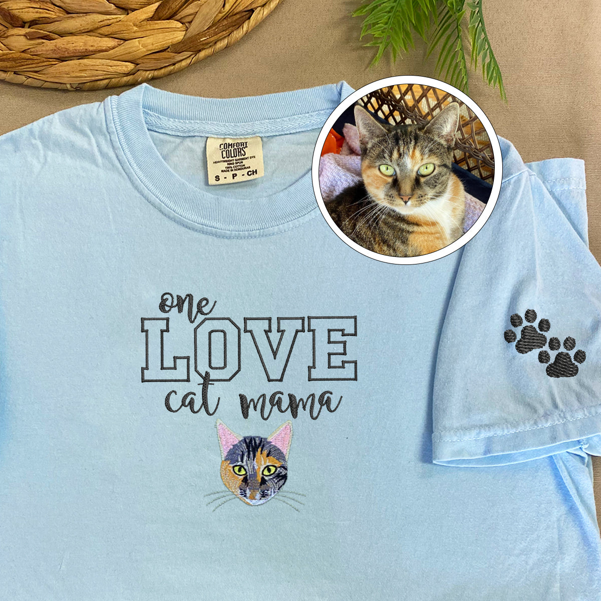 Custom Embroidered One Love Cat Mama T-Shirt