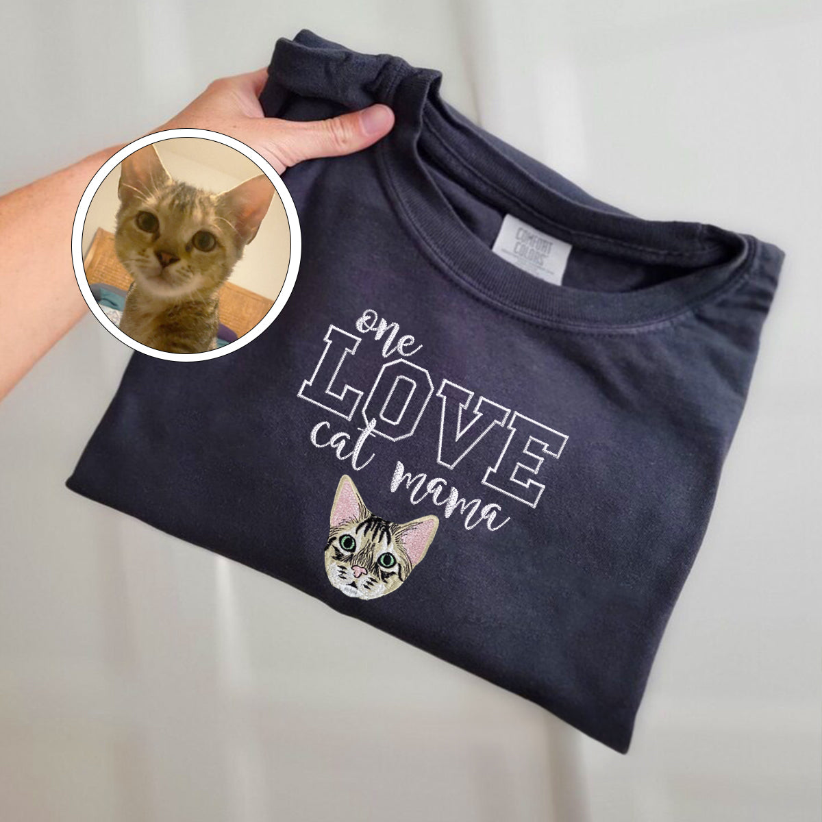 Custom Embroidered One Love Cat Mama T-Shirt