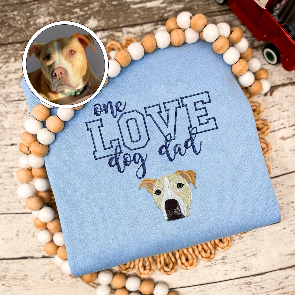 Custom Embroidered One Love Dog Dad Hoodie