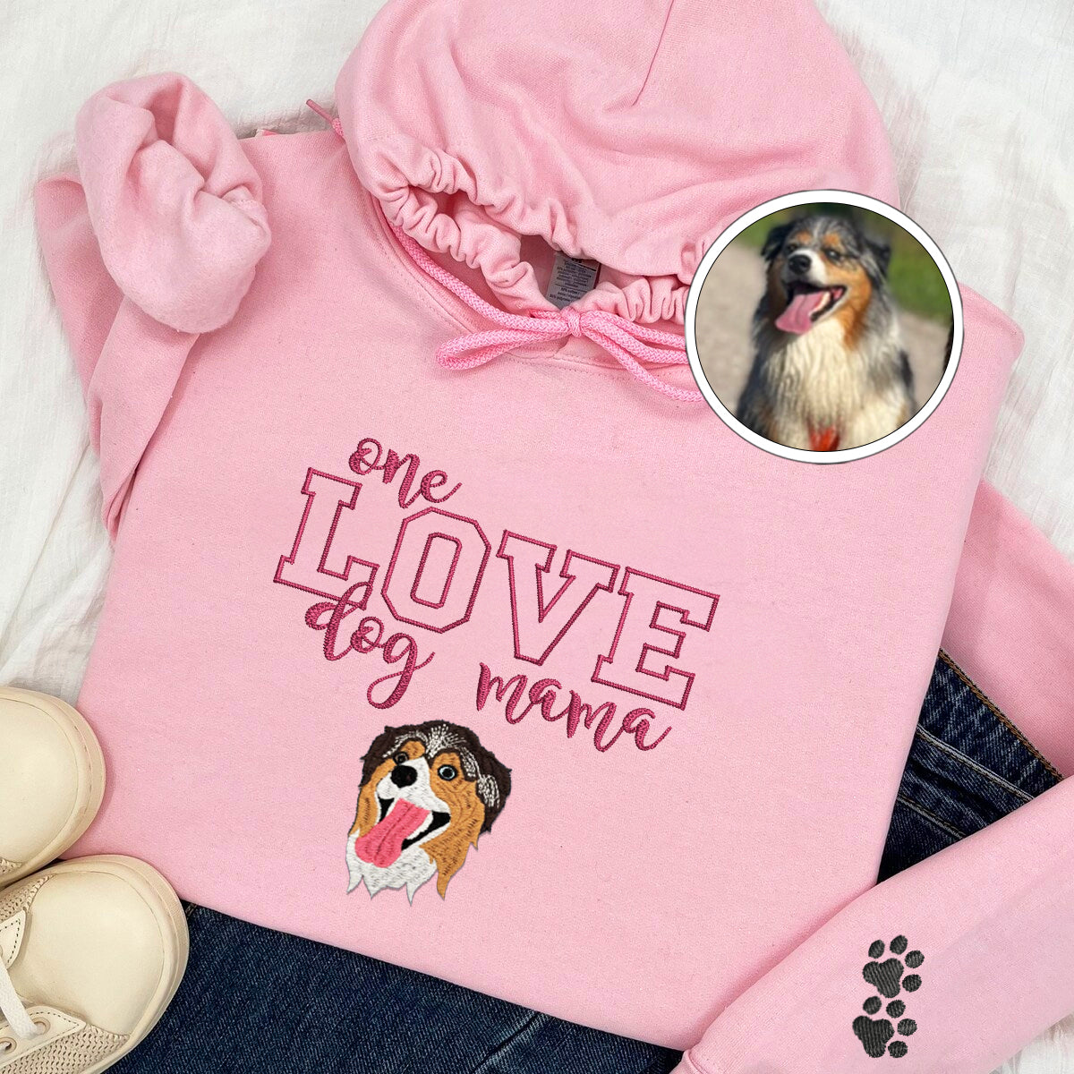 Custom Embroidered One Love Dog Mama Hoodie