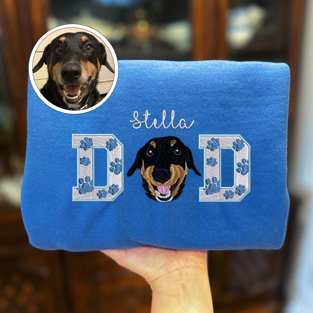 Custom Embroidered Pet Dad with Pet photo Hoodie