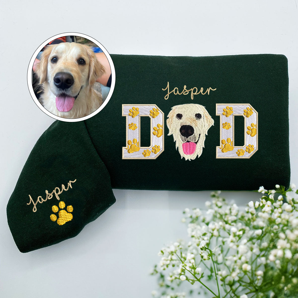 Custom Embroidered Pet Dad with Pet photo Hoodie