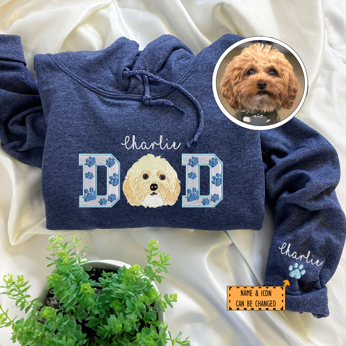 Custom Embroidered Pet Dad with Pet photo Hoodie