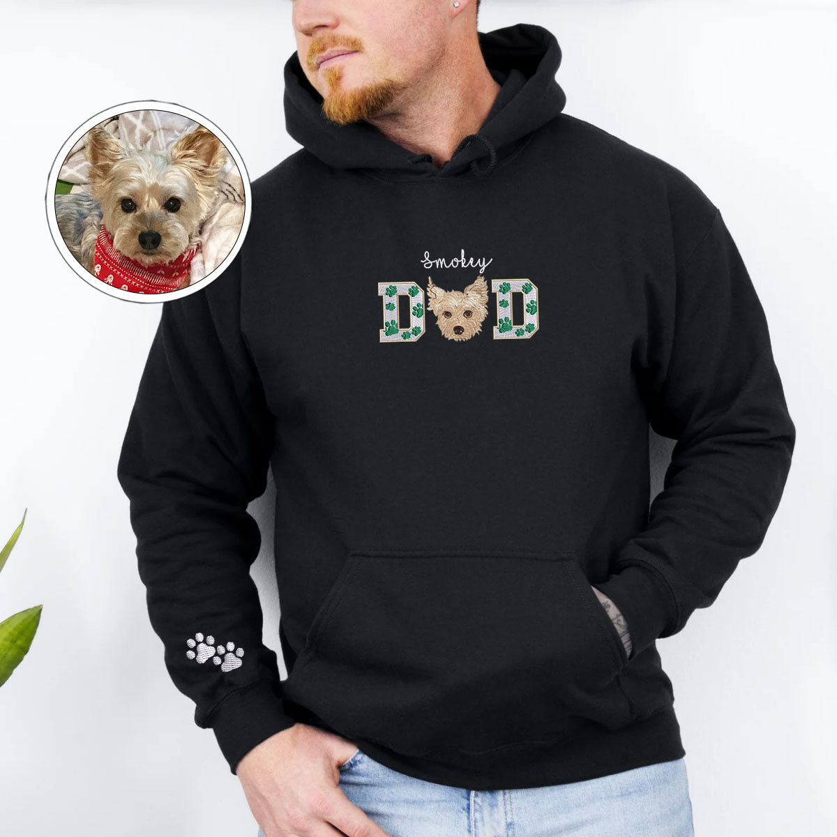 Custom Embroidered Pet Dad with Pet photo Hoodie