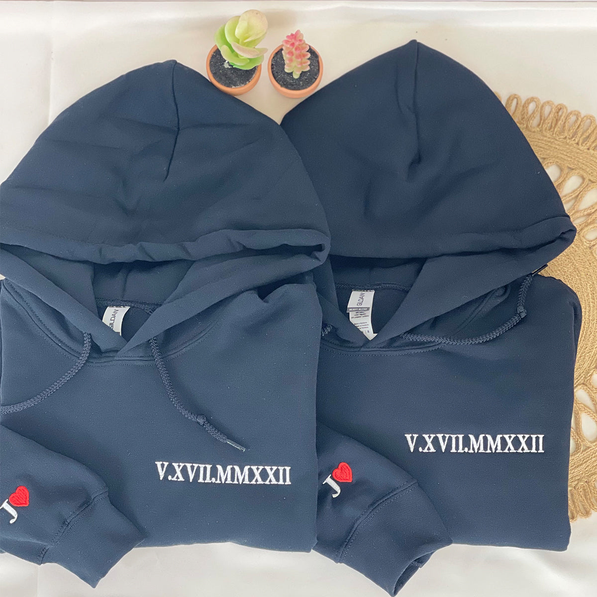Custom Embroidered Roman Numeral Sweatshirt Hoodie – Personalized Anniversary Date Gift for Couples