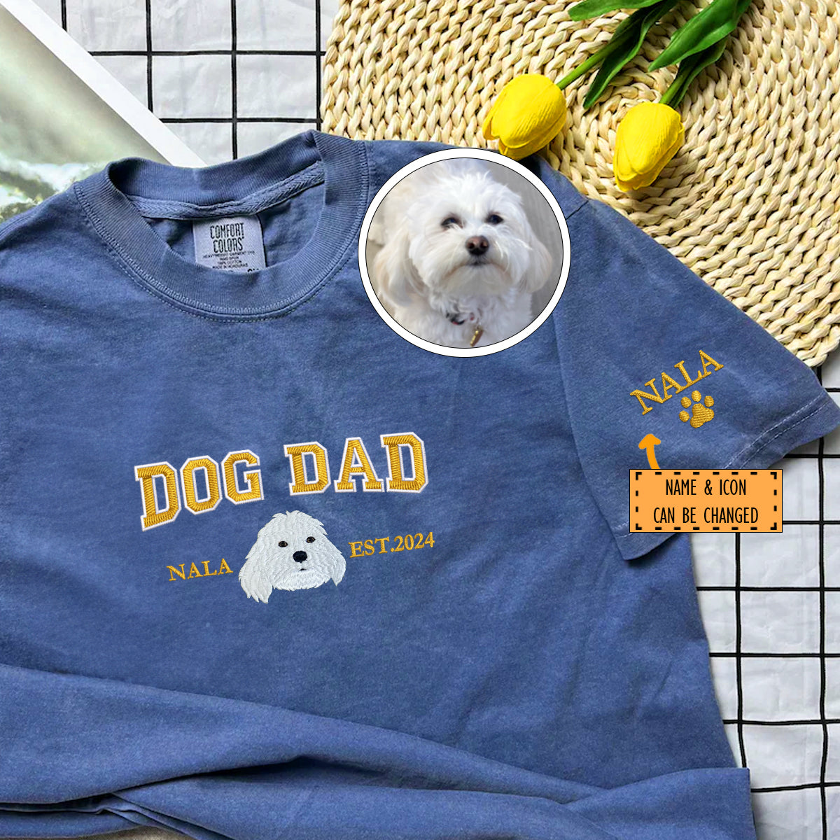 Custom Embroidered T Shirt Varsity Dog Dad for Dog Lovers Nowzent