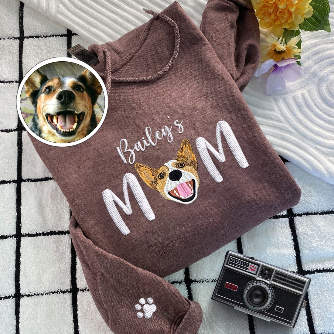 Custom Embroidered Varsity Mom with name Hoodie