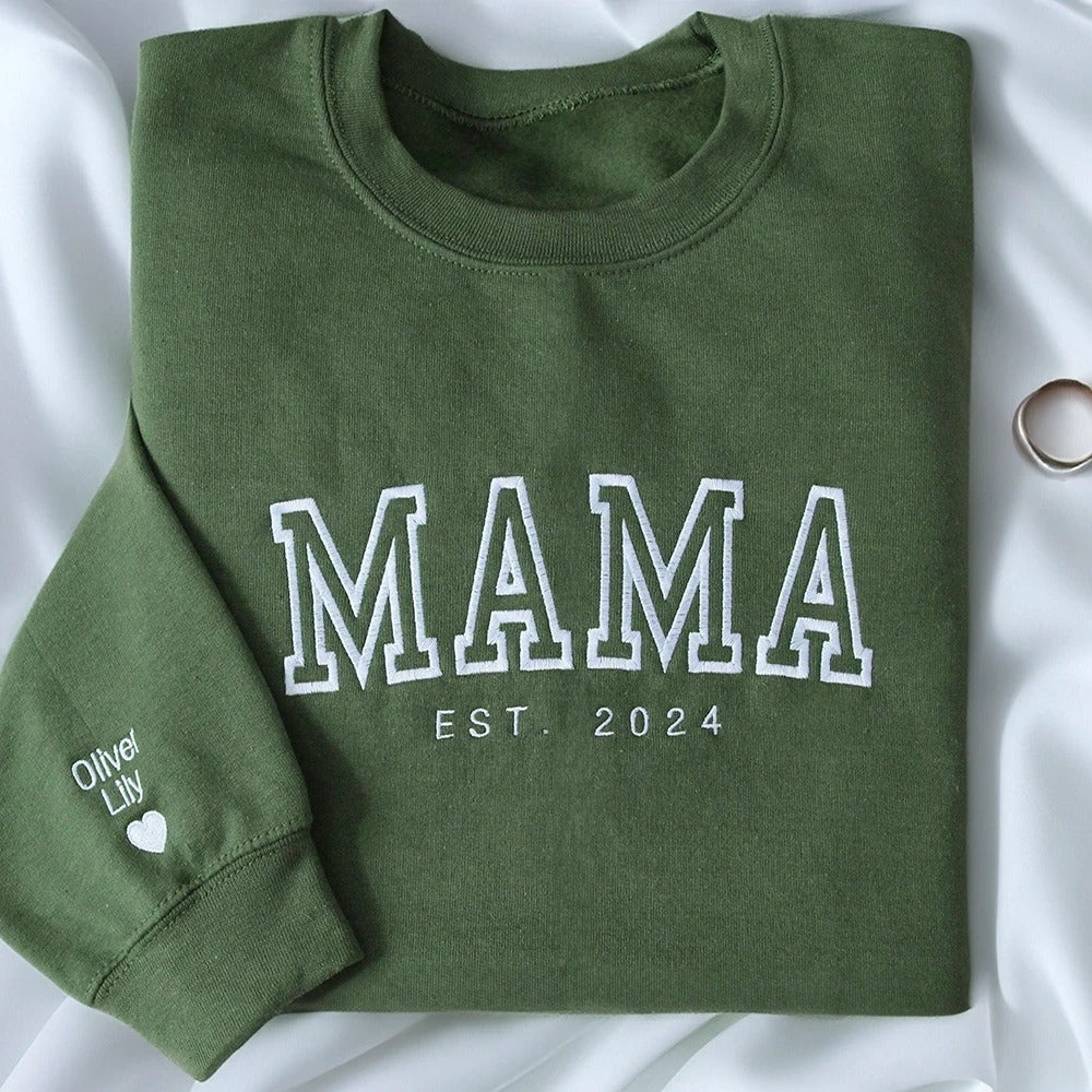 Custom Embroidered Mama Est 2024 Personalized Sweatshirt