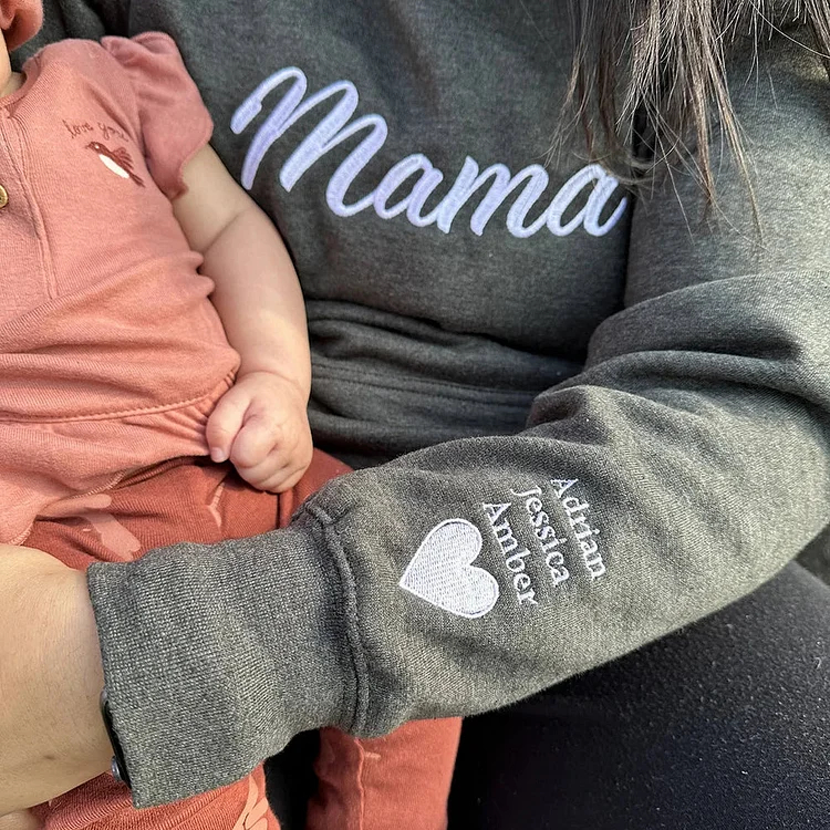 Custom Embroidered Mama With Names On Sleeve Personalized Sweatshirt