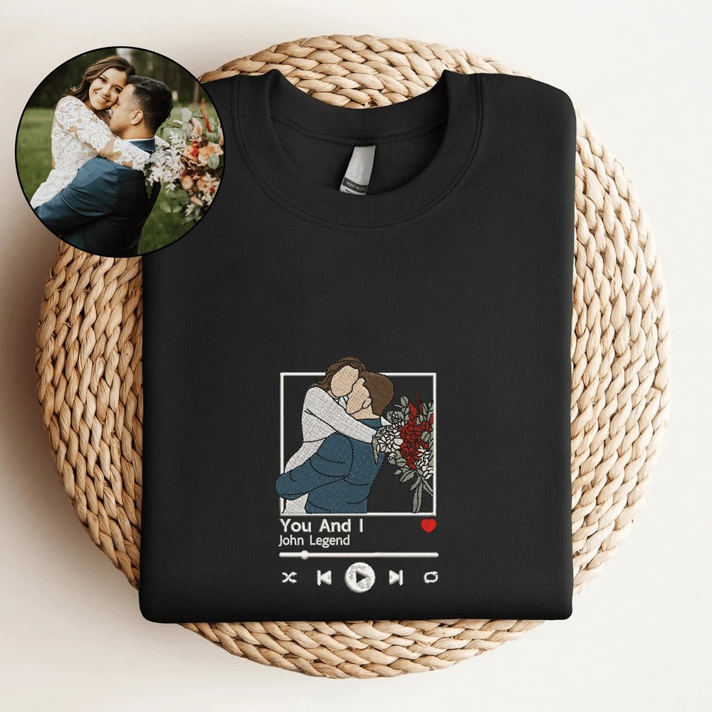 Custom Embroidered Portrait Photo With Song Album Cover Personalized Sweatshirt