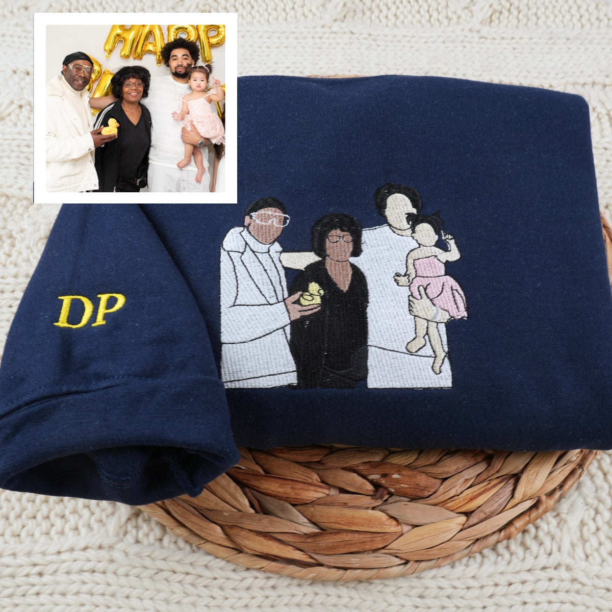 Custom Aunt Portrait Embroidered Sweatshirt & Hoodie – Personalized Gift for Aunt