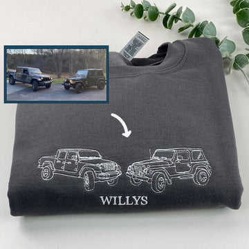 Custom Embroidered Car Outline Sweatshirt & Hoodie from Photo with Initials on Sleeve