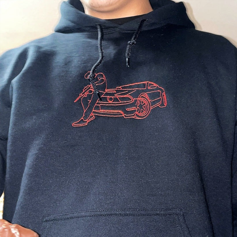 Custom Embroidered Car Outline Sweatshirt & Hoodie from Photo with Initials on Sleeve