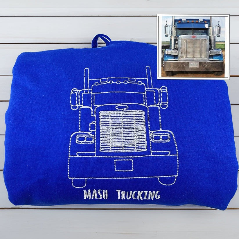 Custom Embroidered Car Outline Sweatshirt & Hoodie from Photo with Initials on Sleeve