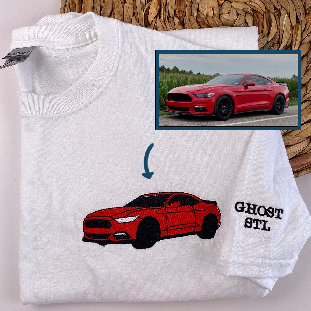 Custom Embroidered Car Portrait Sweatshirt - Personalized Vehicle Photo Hoodie Gift for Car Enthusiasts