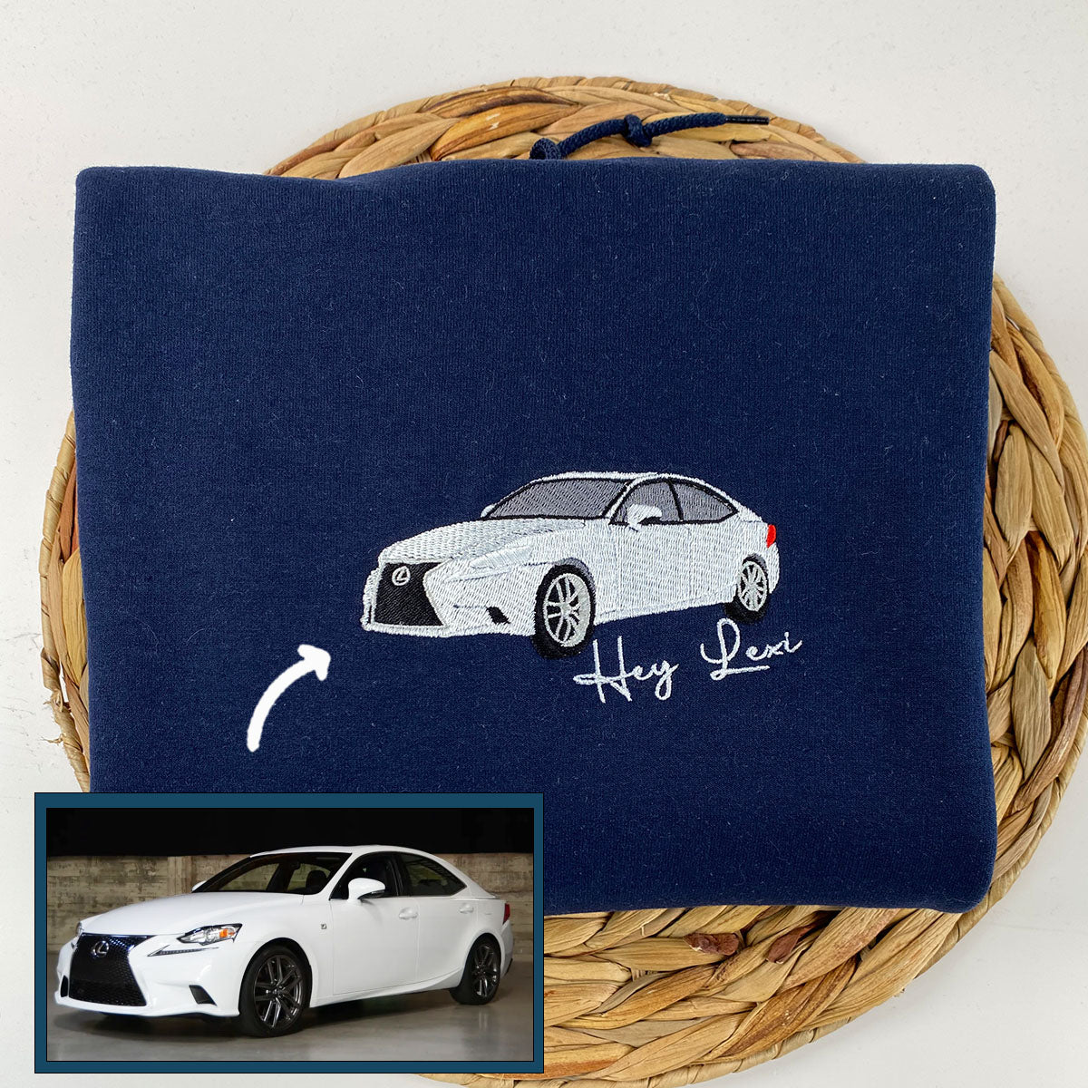 Custom Embroidered Car Portrait Sweatshirt - Personalized Vehicle Photo Hoodie Gift for Car Enthusiasts