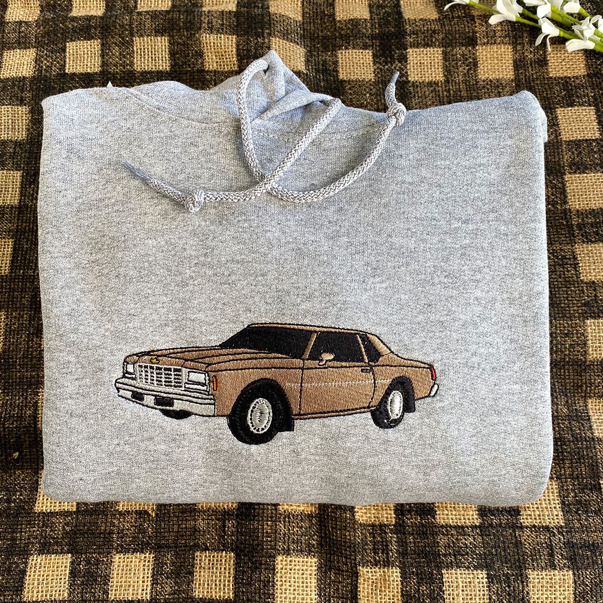 Custom Embroidered Car Portrait Sweatshirt - Personalized Vehicle Photo Hoodie Gift for Car Enthusiasts