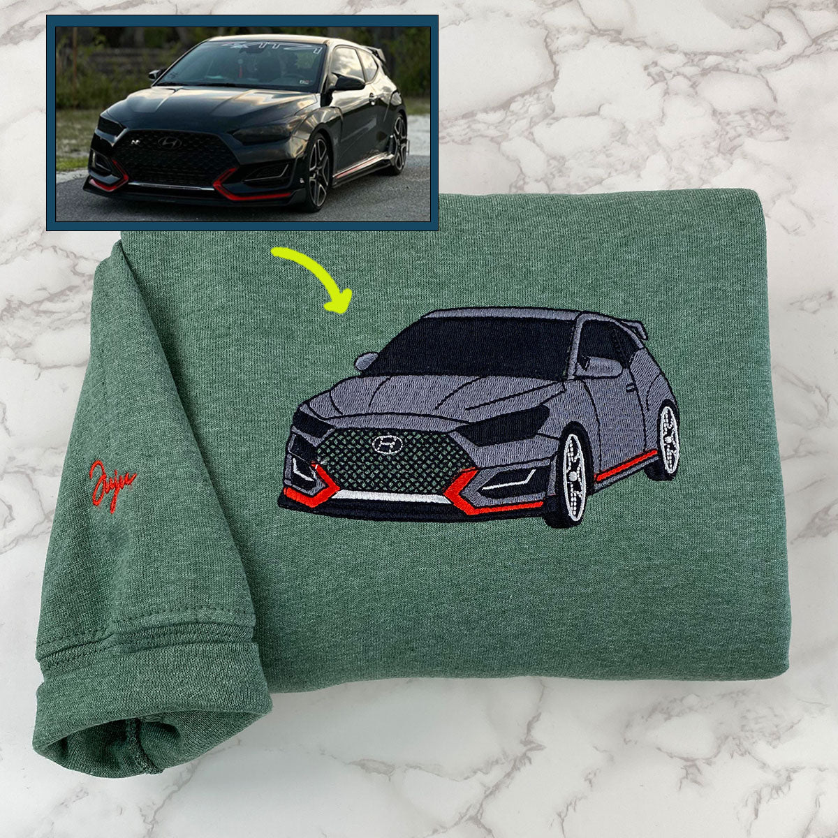 Custom Embroidered Car Portrait Sweatshirt - Personalized Vehicle Photo Hoodie Gift for Car Enthusiasts