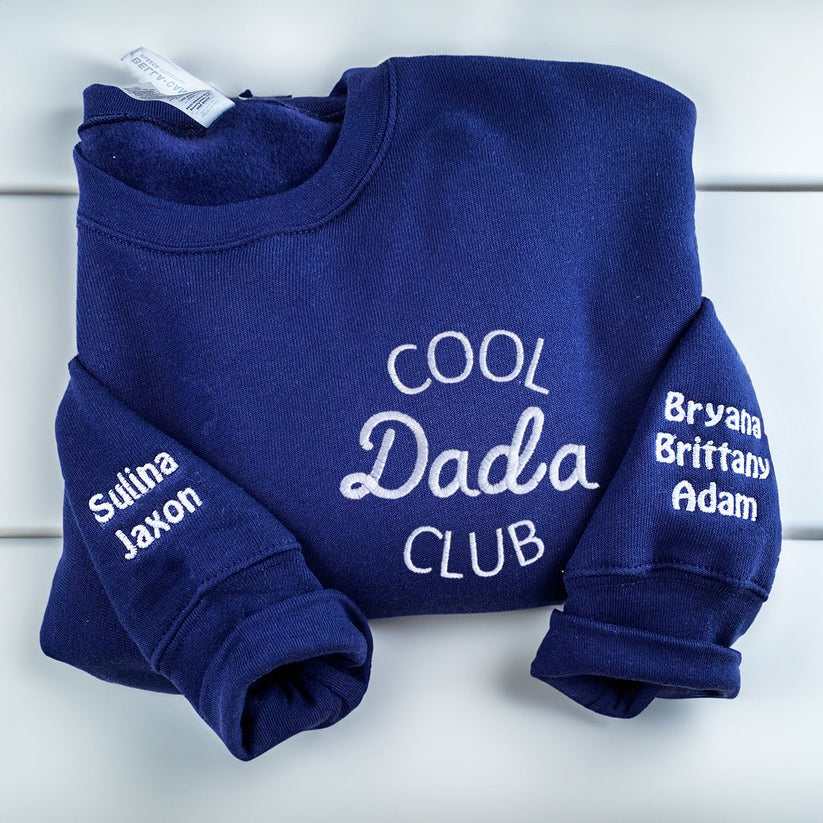 Custom Embroidered Cool Dads Club Sweatshirt & Hoodie with Kid Names on Sleeve – Unique Gift