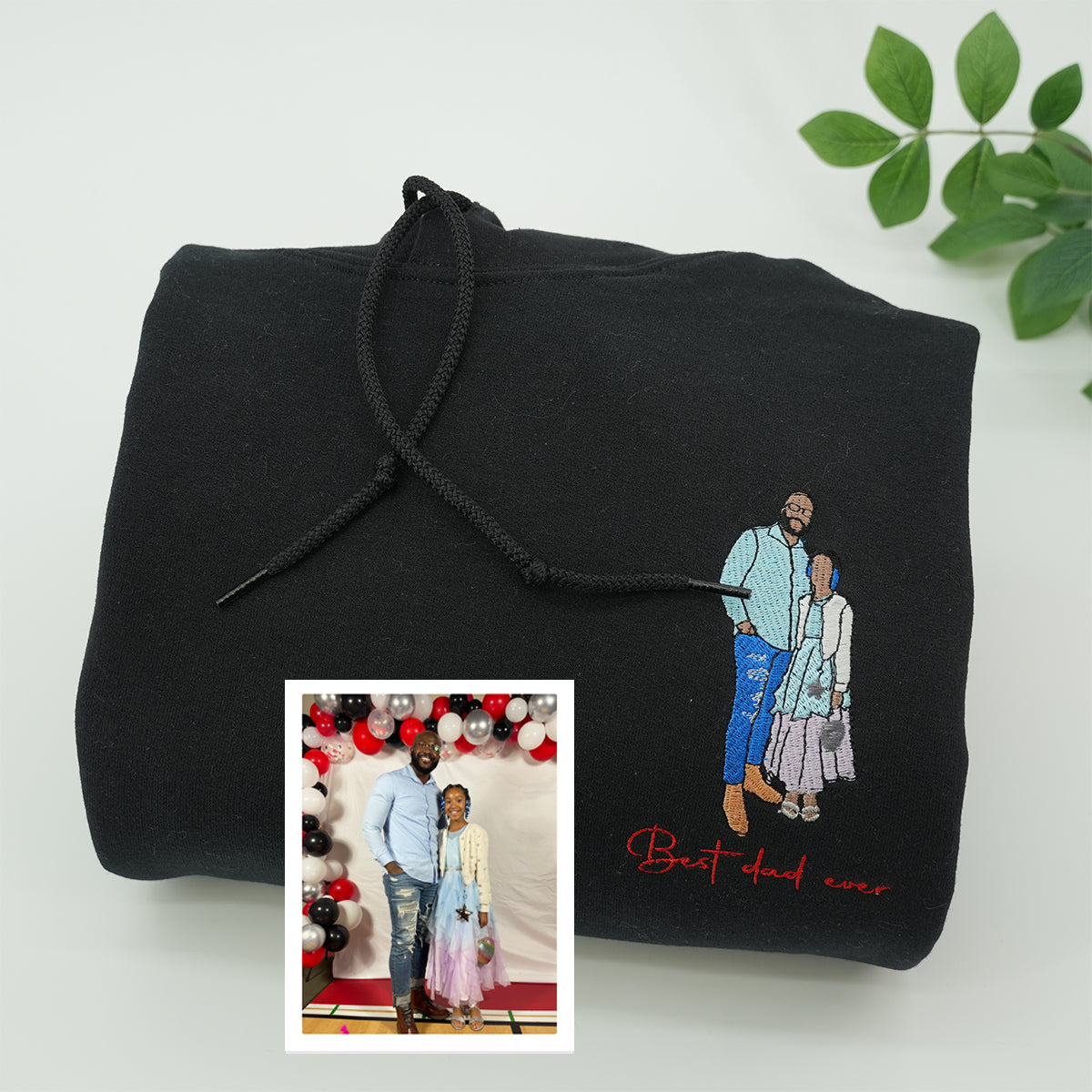 Custom Embroidered Dad Daughter Portrait Sweatshirt Hoodie - Personalized Initial on Sleeve Gift