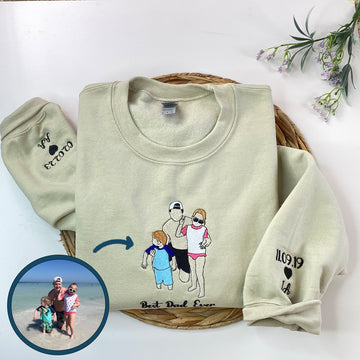 Custom Embroidered Dad Daughter Portrait Sweatshirt Hoodie - Personalized Initial on Sleeve Gift