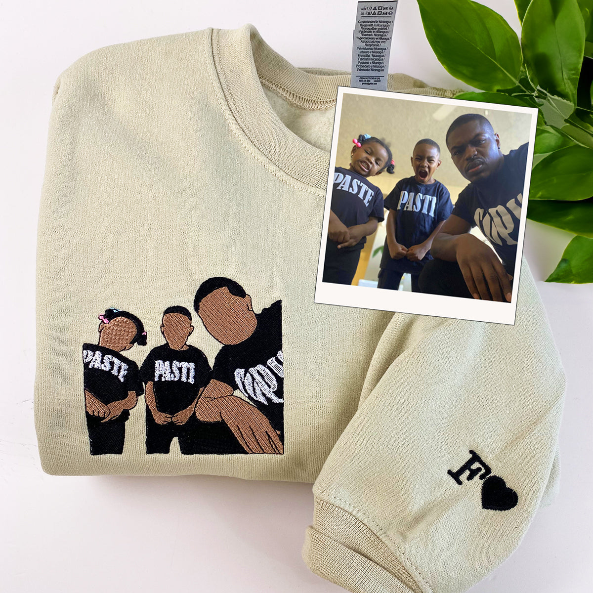 Custom Embroidered Dad Daughter Portrait Sweatshirt Hoodie - Personalized Initial on Sleeve Gift