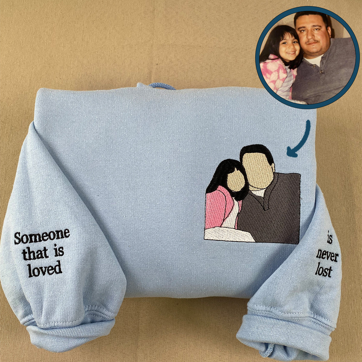 Custom Embroidered Dad Daughter Portrait Sweatshirt Hoodie - Personalized Initial on Sleeve Gift