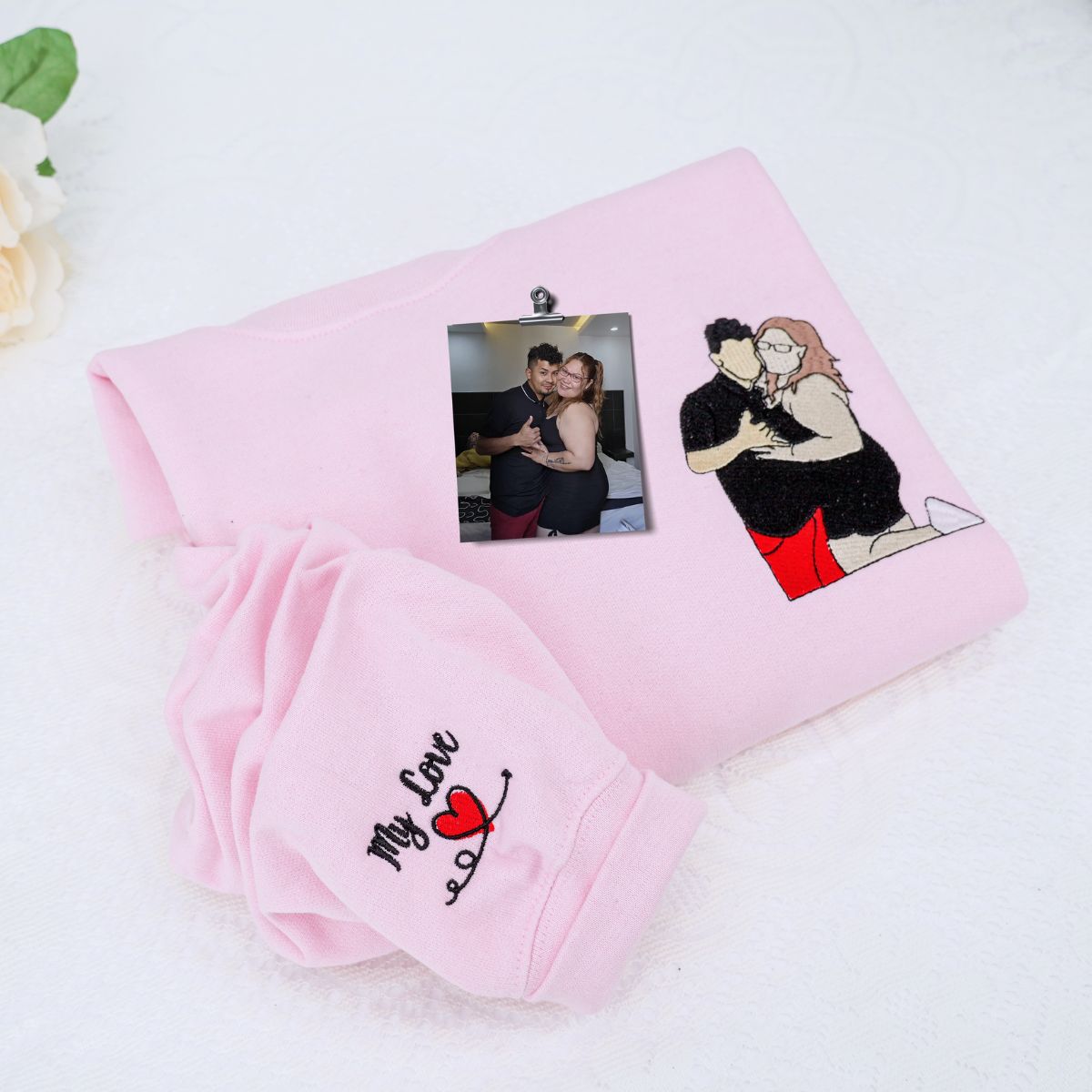 Custom Embroidered Husband Portrait Hoodie – Personalized Sweatshirt Photo Gift